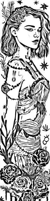 Free colorable bookmarks of a woman in a coral and floral dress